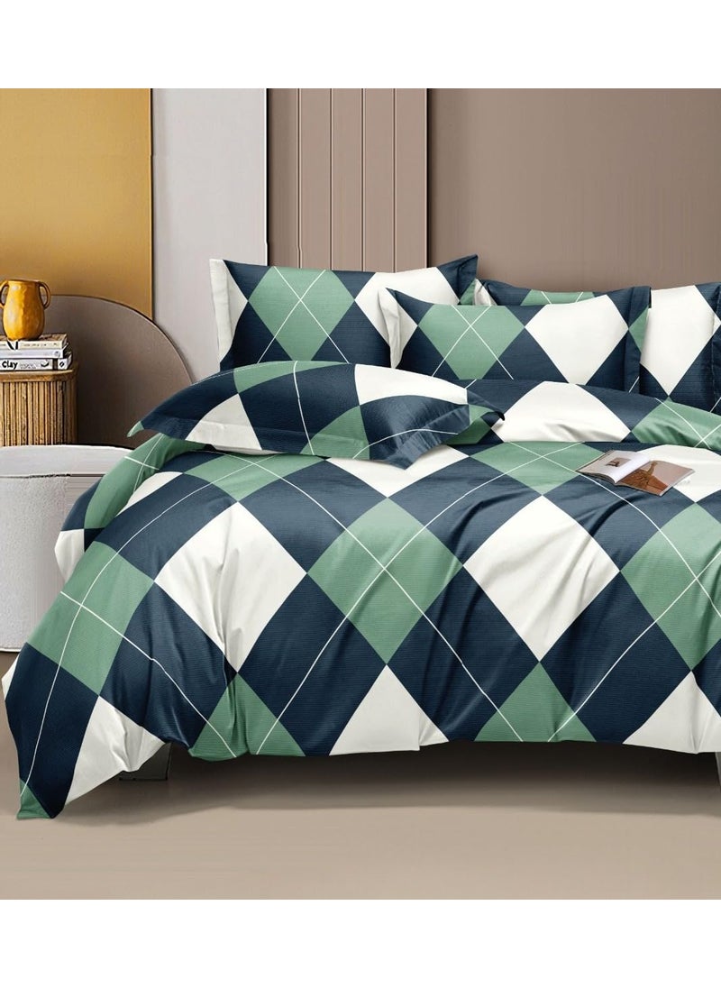 DECOR2ADMIRE 300 Thread Count Cotton Queen Size Printed Double Bedsheet with Two Pillow Covers for Home Green Geometric 90 x 100 Flat