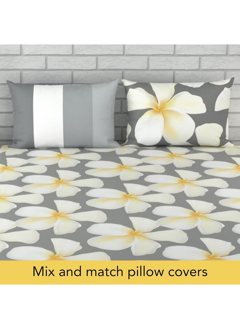 LORETO A QUALITY LINEN BRAND 100 Cotton Bedsheet for Double Bed 1 Double Bedsheet with 2 Pillow Covers 144 TC Queen Size Double Bedsheet Cotton Floral White Grey