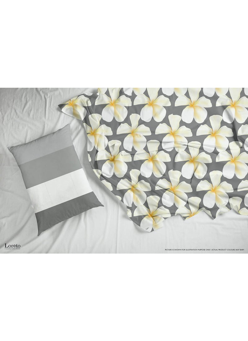 LORETO A QUALITY LINEN BRAND 100 Cotton Bedsheet for Double Bed 1 Double Bedsheet with 2 Pillow Covers 144 TC Queen Size Double Bedsheet Cotton Floral White Grey