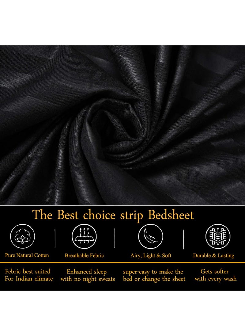 Fresh From Loom King Size Strip Bedsheet with 2 Pillow Covers Black Color Size 108 x 108 inch