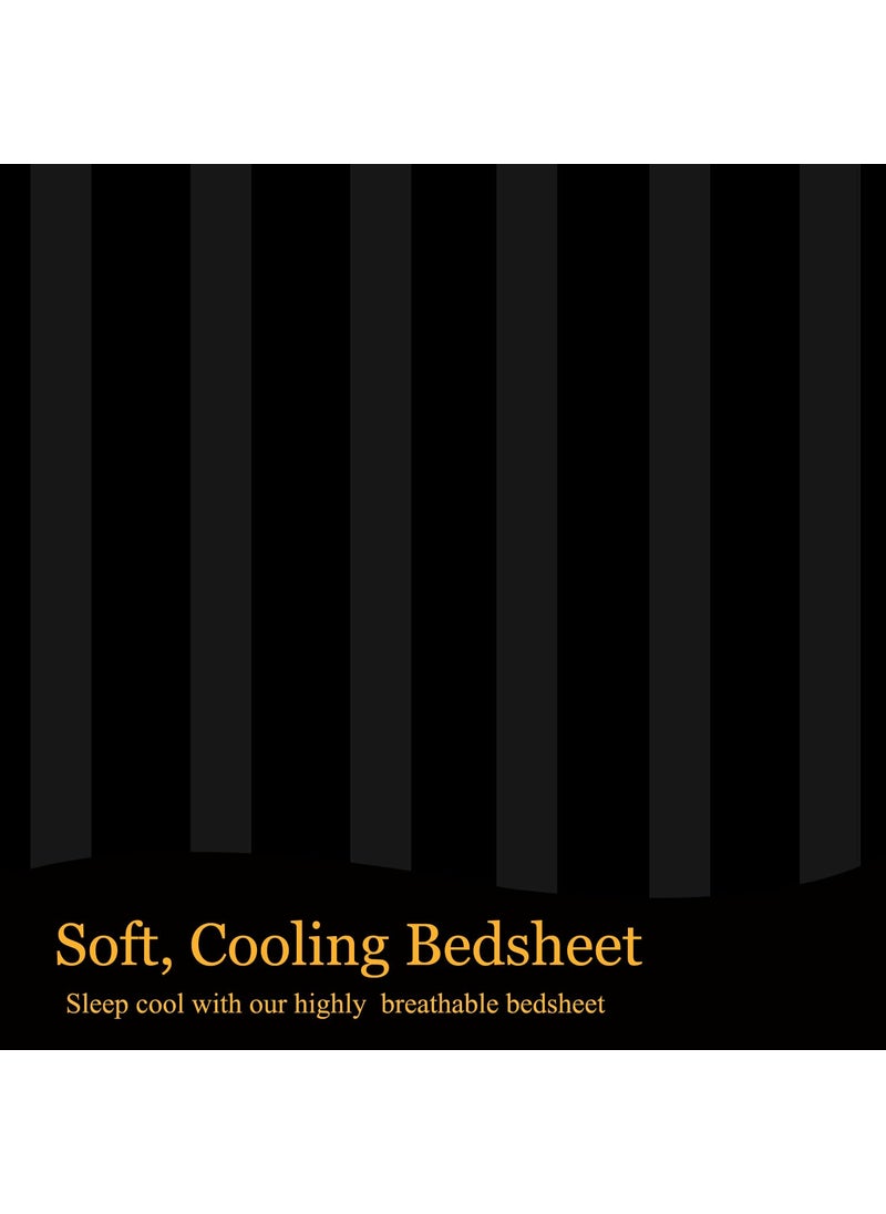 Fresh From Loom King Size Strip Bedsheet with 2 Pillow Covers Black Color Size 108 x 108 inch