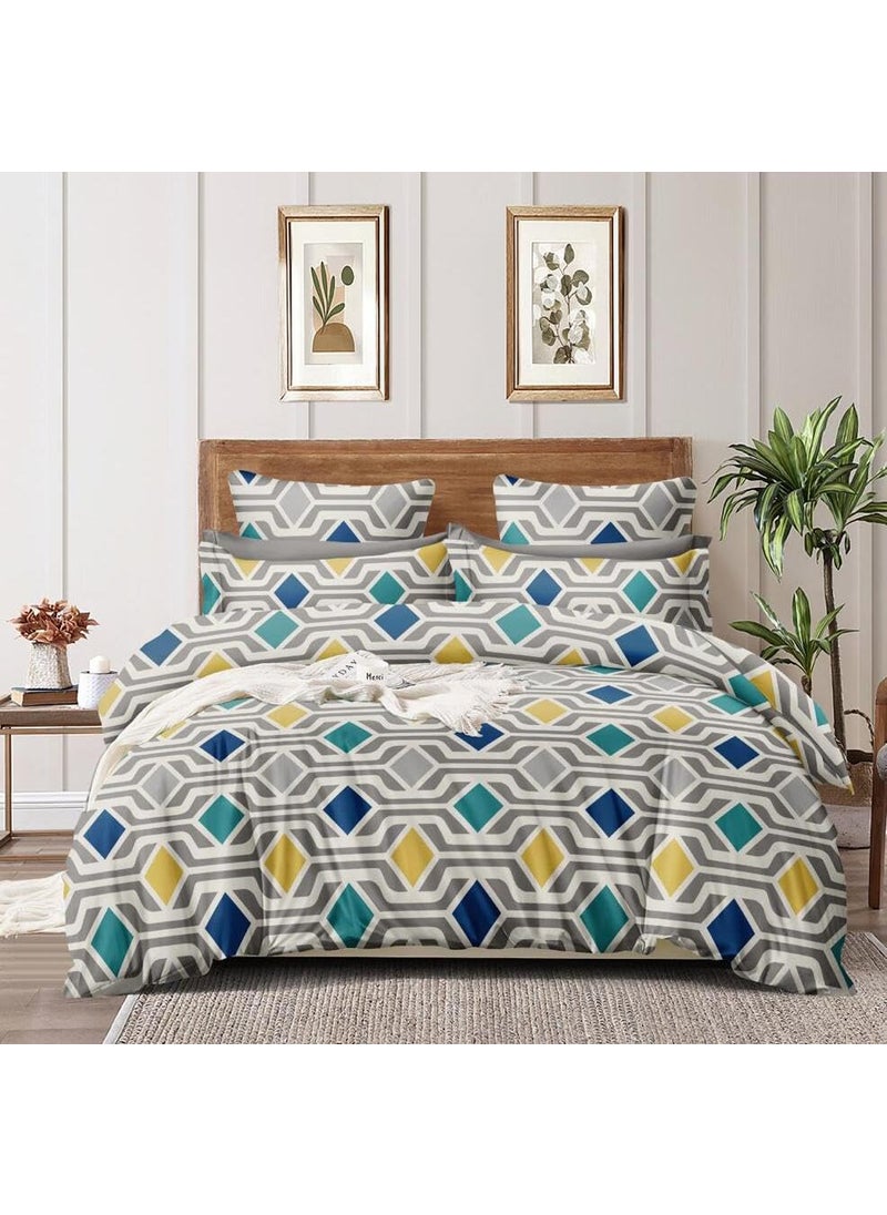 DECOR2ADMIRE 300 Thread Count Cotton Queen Size Printed Double Bedsheet with Two Pillow Covers for Home Multi Geometric Print 90 x 100 Flat