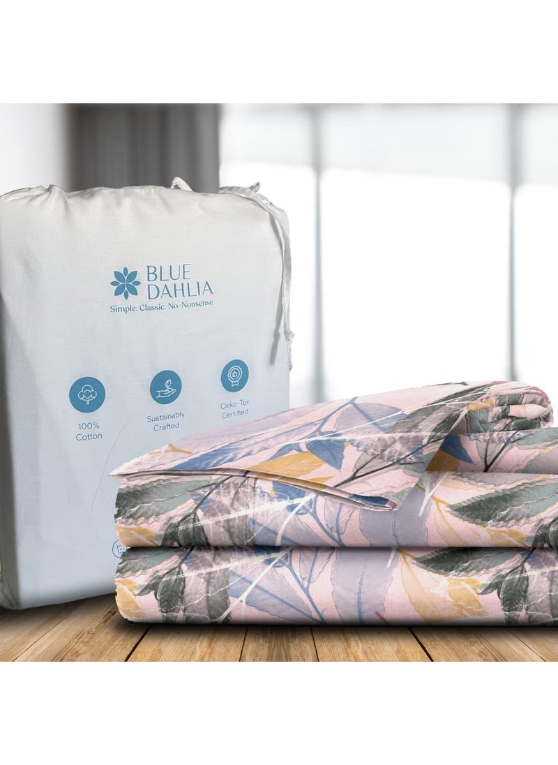Blue Dahlia 100 Cotton Elastic Fitted Sheet Set Queen Size Up to 12 Deep Pocket 254TC 1 Fitted Sheet 60x80 2 Pillow Cover SA 8000 Oeko TEX Certified Pastel Pink