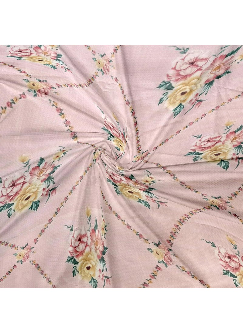 LABHAM Crystal 140Gsm Glace Cotton Floral Abstract Print Super Soft Double Bed King Size Bedsheet 90 x 100 with 2 Pillow Covers Pink Yellow RedCRDB04