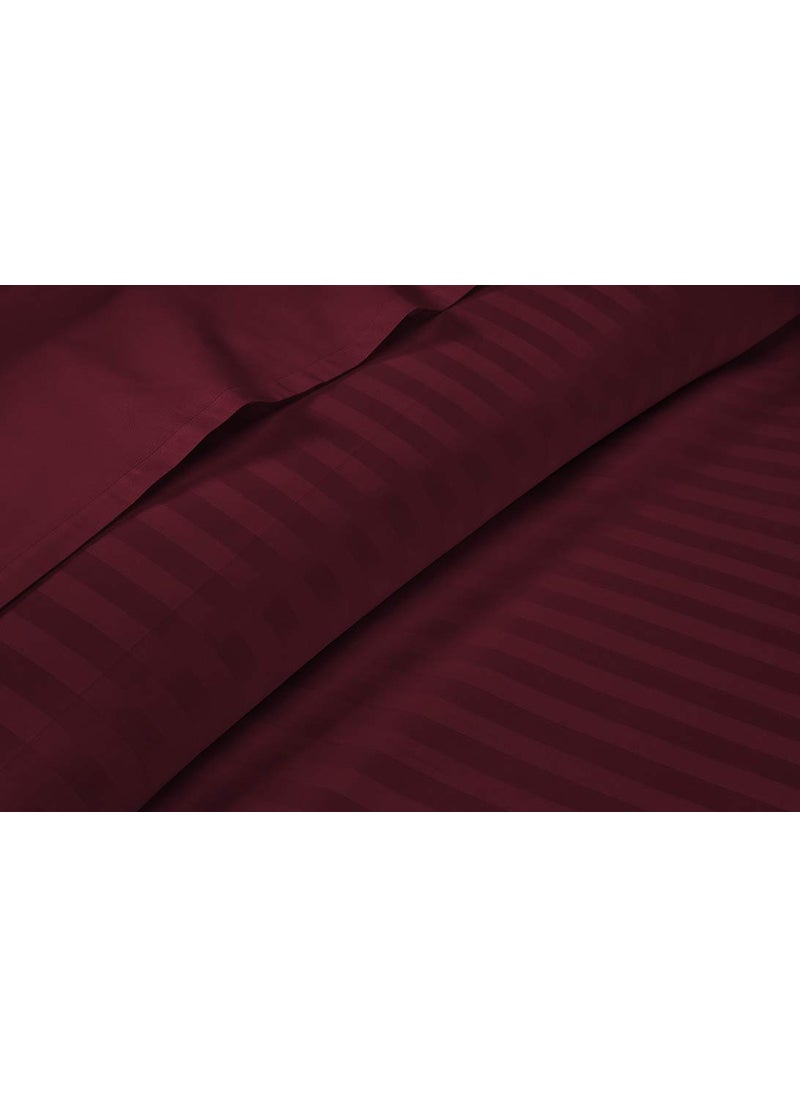 Lomezo 300 TC Cotton Satin Striped Double Queen Size Bedsheet with 2 Pillow Covers King Size Plain Premium Luxury Hotel Collection Solid Stripes 90 x 100 Red Wine