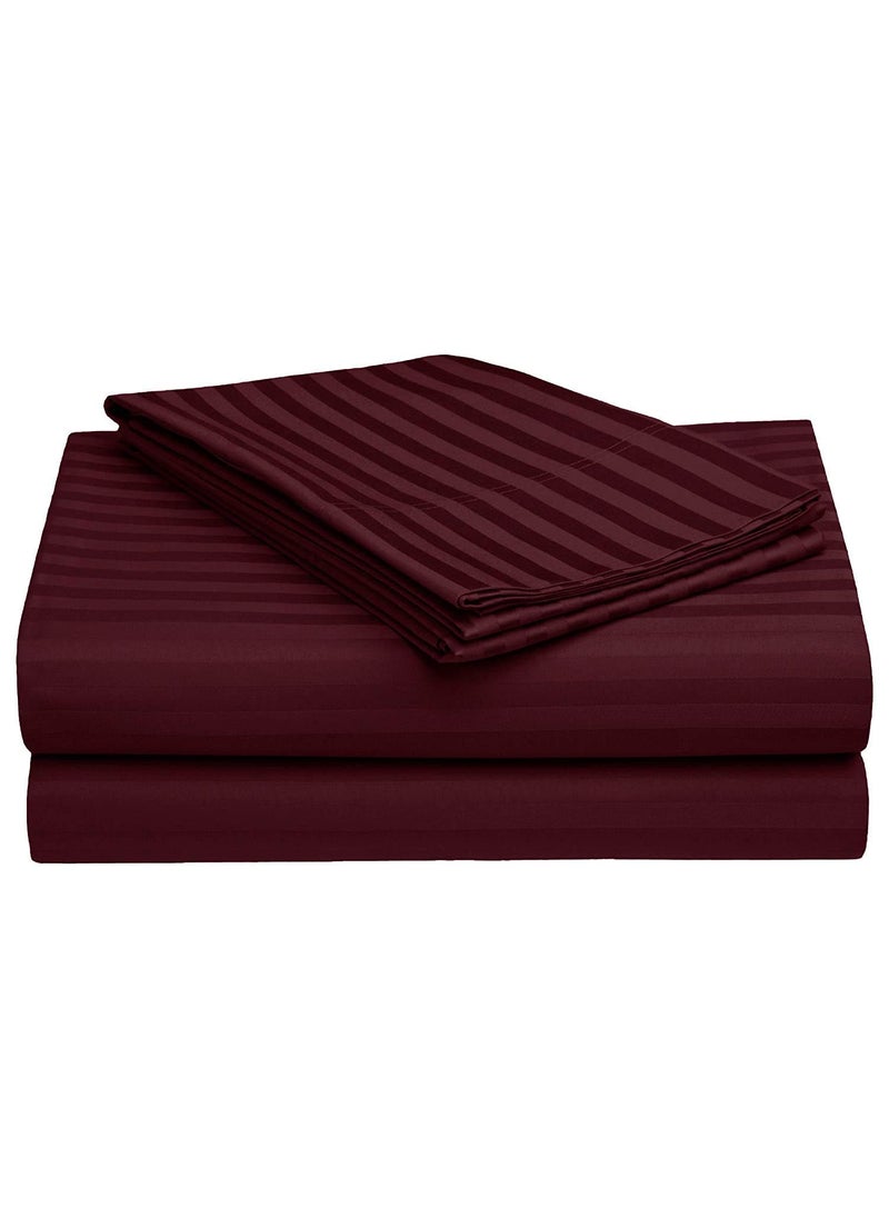 Lomezo 300 TC Cotton Satin Striped Double Queen Size Bedsheet with 2 Pillow Covers King Size Plain Premium Luxury Hotel Collection Solid Stripes 90 x 100 Red Wine