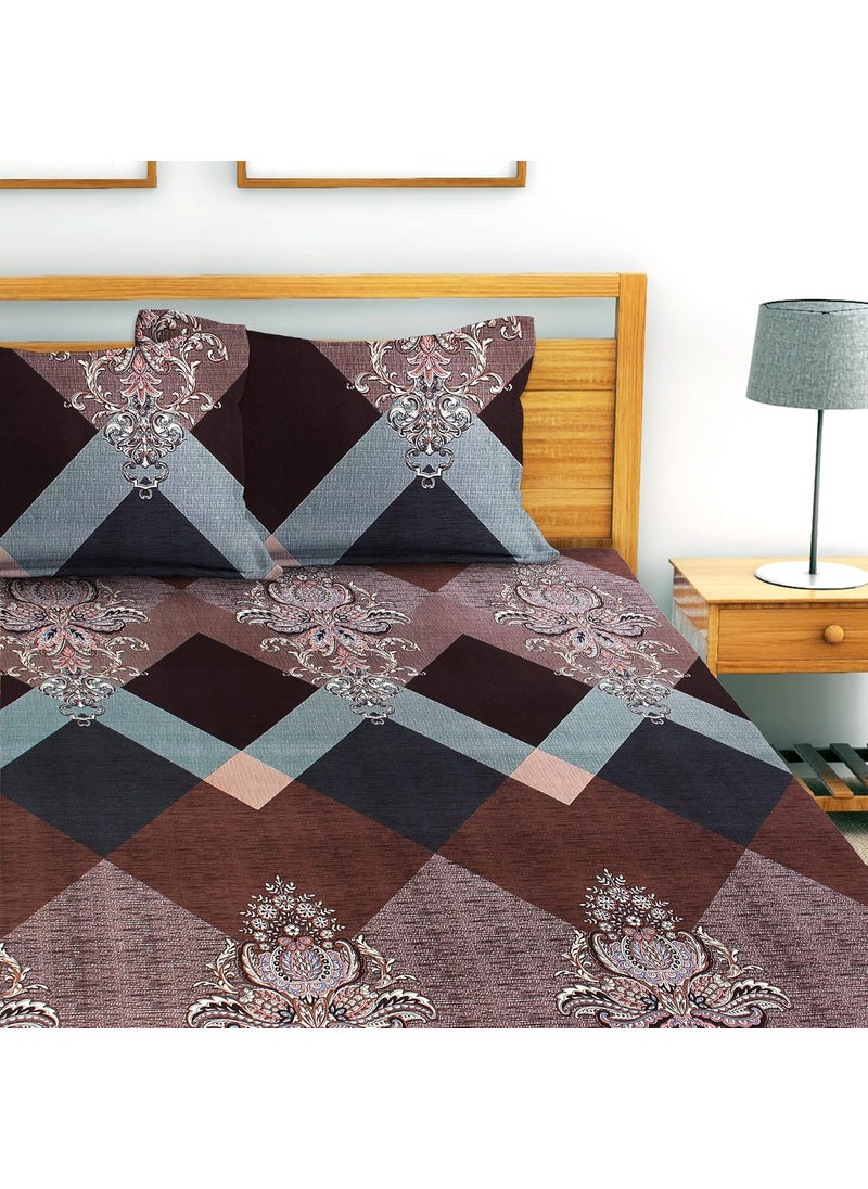 AEROHAVEN 180TC Glace Cotton Paisley Flat Double Bedsheet with 2 Pillow Covers GCB19 Brown