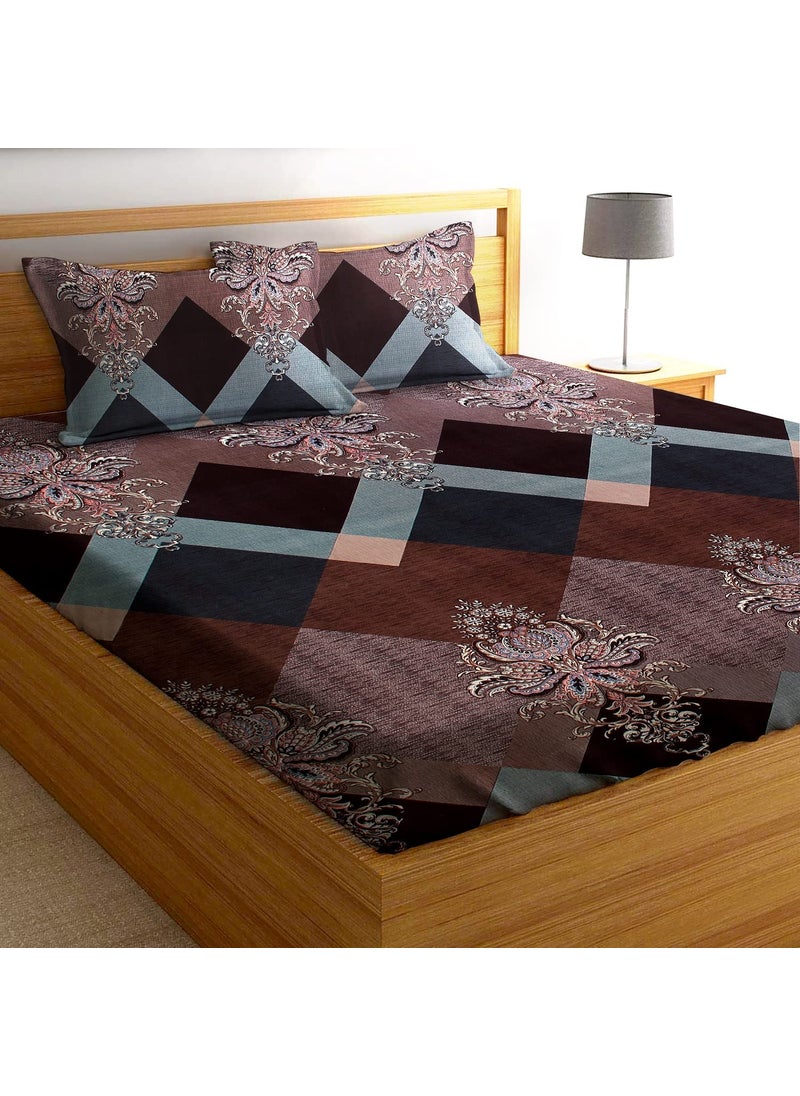 AEROHAVEN 180TC Glace Cotton Paisley Flat Double Bedsheet with 2 Pillow Covers GCB19 Brown
