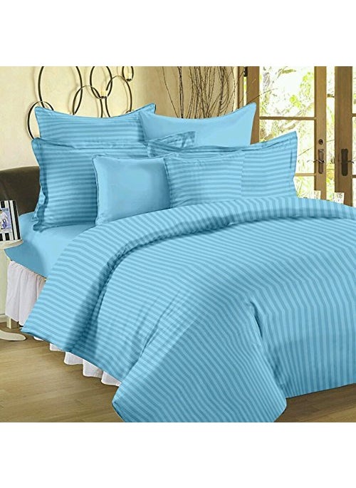 Lomezo 300 TC Cotton Satin Striped Double Queen Size Bedsheet with 2 Pillow Covers King Size Plain Premium Luxury Hotel Collection Solid Stripes 90 x 100 Sky Blue