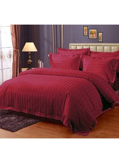 Lomezo 300 TC Cotton Satin Striped Double Queen Size Bedsheet with 2 Pillow Covers King Size Plain Premium Luxury Hotel Collection Solid Stripes 90 x 100 Red