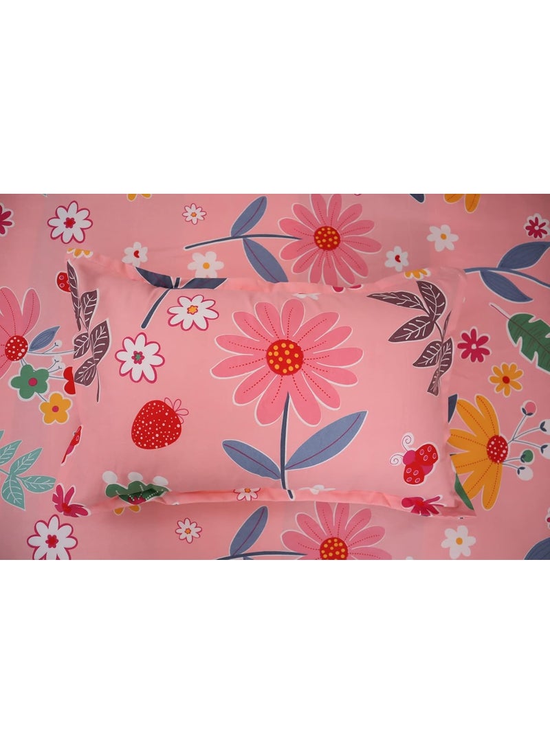 PRINDA Presents Single Flat Bedsheets Size90 inch x 60 inch with 1 Pillow Cover 18 inch X 28 inch ColorPeach