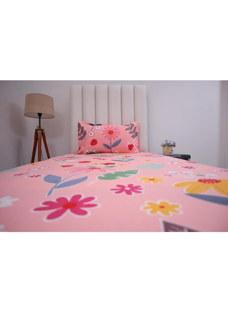 PRINDA Presents Single Flat Bedsheets Size90 inch x 60 inch with 1 Pillow Cover 18 inch X 28 inch ColorPeach