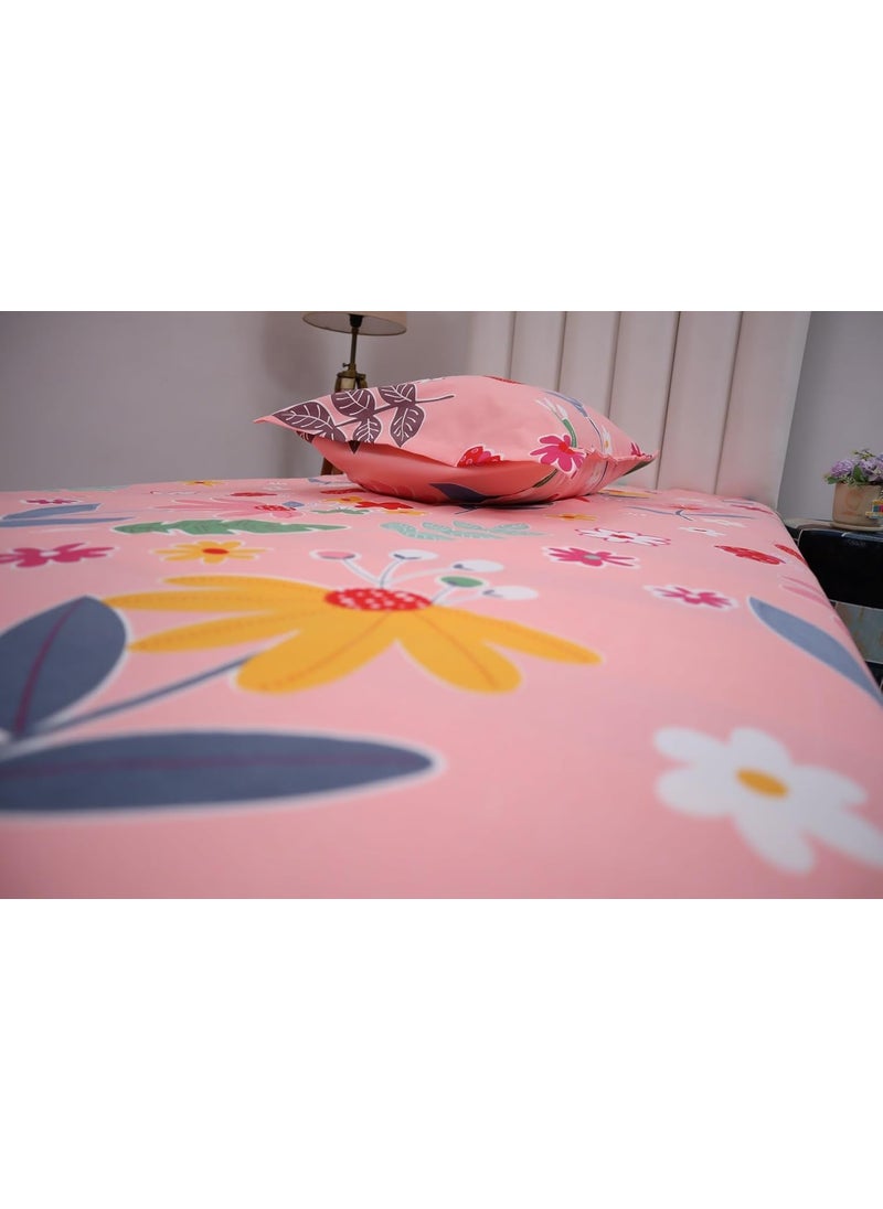 PRINDA Presents Single Flat Bedsheets Size90 inch x 60 inch with 1 Pillow Cover 18 inch X 28 inch ColorPeach