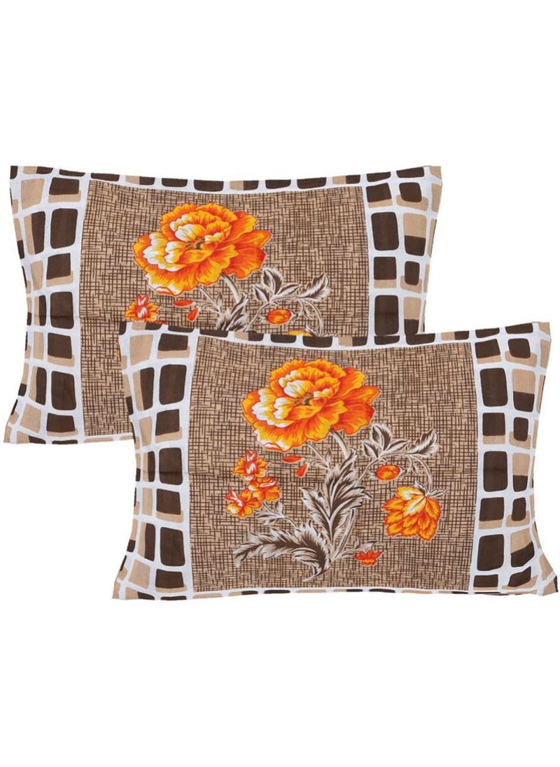 HOMETALES Brown Cotton Queen Jaipuri Bedsheet with 2 Pillow Covers