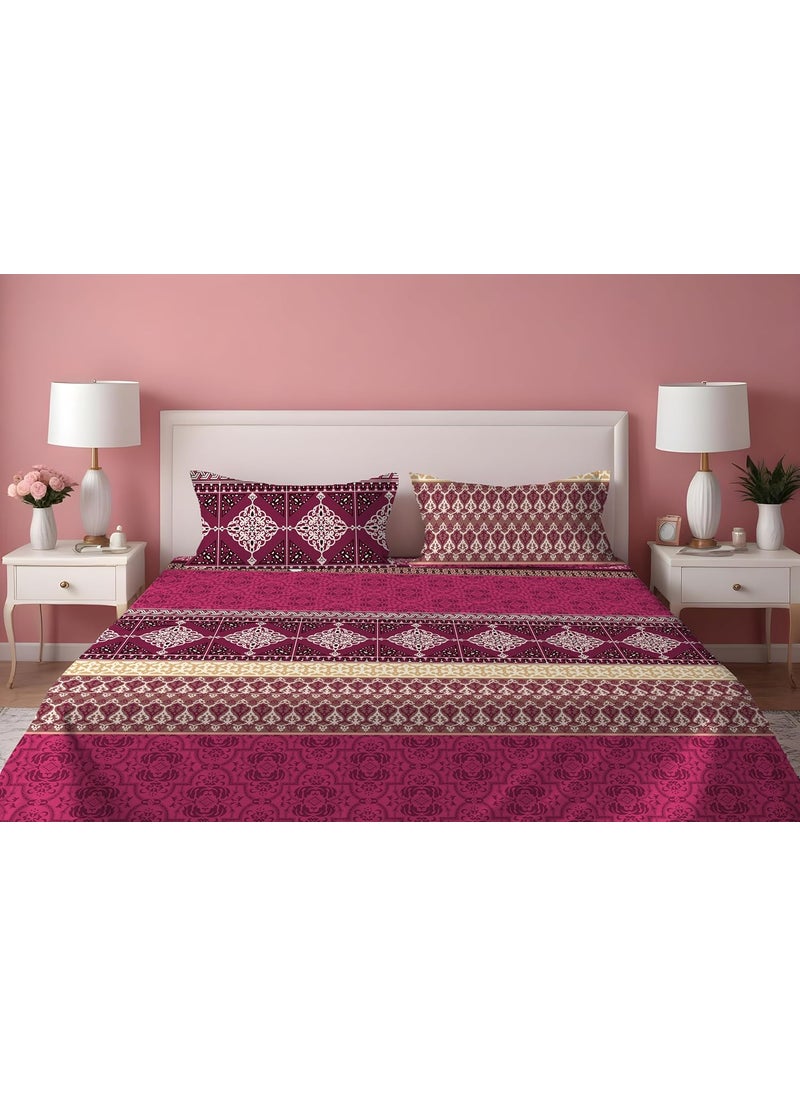 DREAMLET Presents Luxurious Supersoft Cotton Feel 210Tc King Size Flat Double Bedsheets Size 90x100 Inch with 2 Pillow Covers Color Magenta Flat