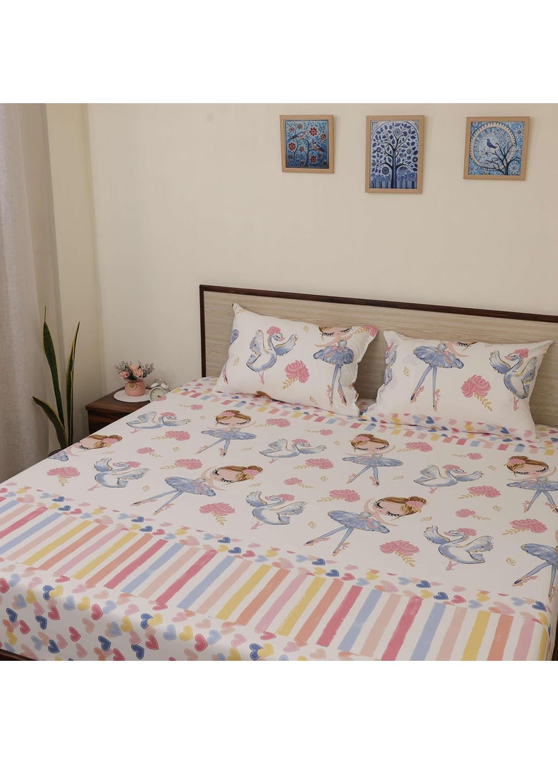 Bhoomi Impex Bedsheet for King Bed Microfiber Soft Cotton King Size Bedsheet King Size 108 x 108 in Include Pillow Covers Without Joint Princess Girl with Heart