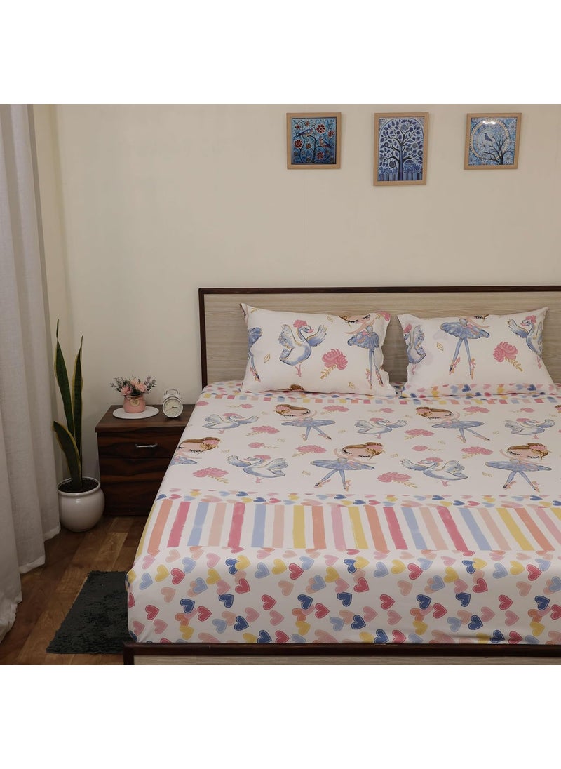 Bhoomi Impex Bedsheet for King Bed Microfiber Soft Cotton King Size Bedsheet King Size 108 x 108 in Include Pillow Covers Without Joint Princess Girl with Heart