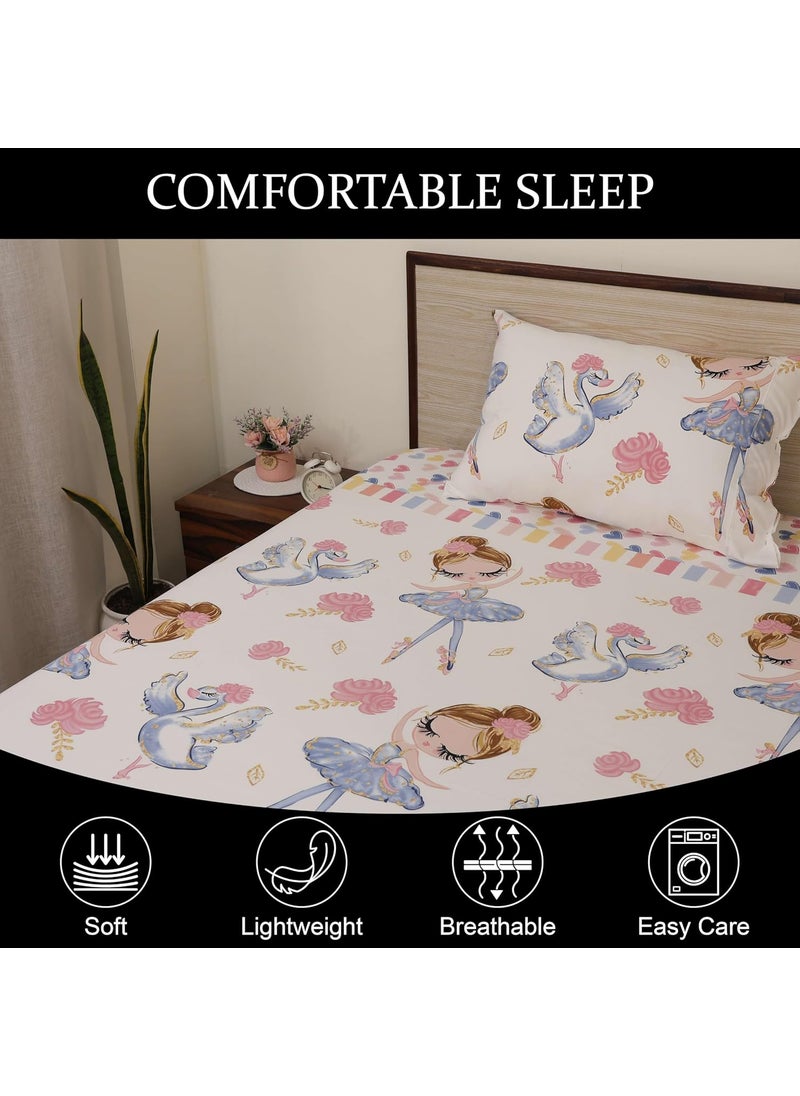 Bhoomi Impex Bedsheet for King Bed Microfiber Soft Cotton King Size Bedsheet King Size 108 x 108 in Include Pillow Covers Without Joint Princess Girl with Heart