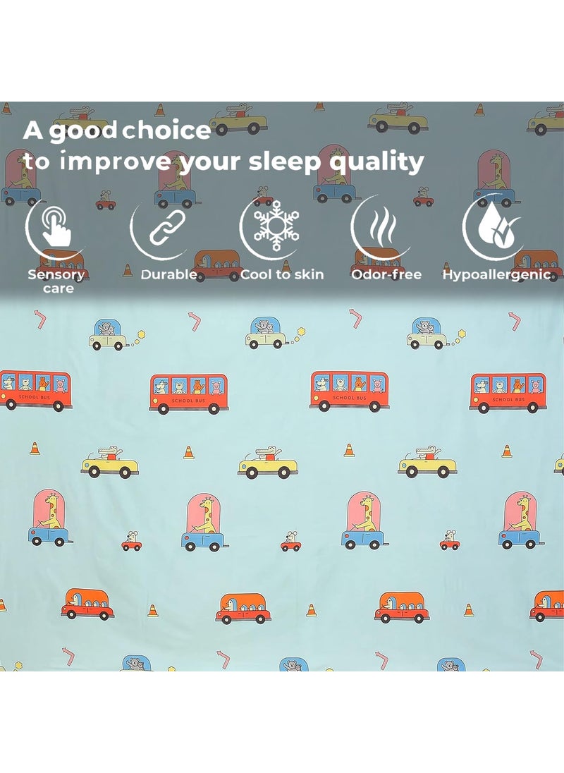 FRESH FROM LOOM Glace Cotton Wrinkle Free Soft Hypoallergenic Bed Sheet Cartoon Printed Single Bedsheet Kids Bedsheet For Boys Girls Room With 1 Pillow Cover 60X90 InchesAquaBus 144 tc