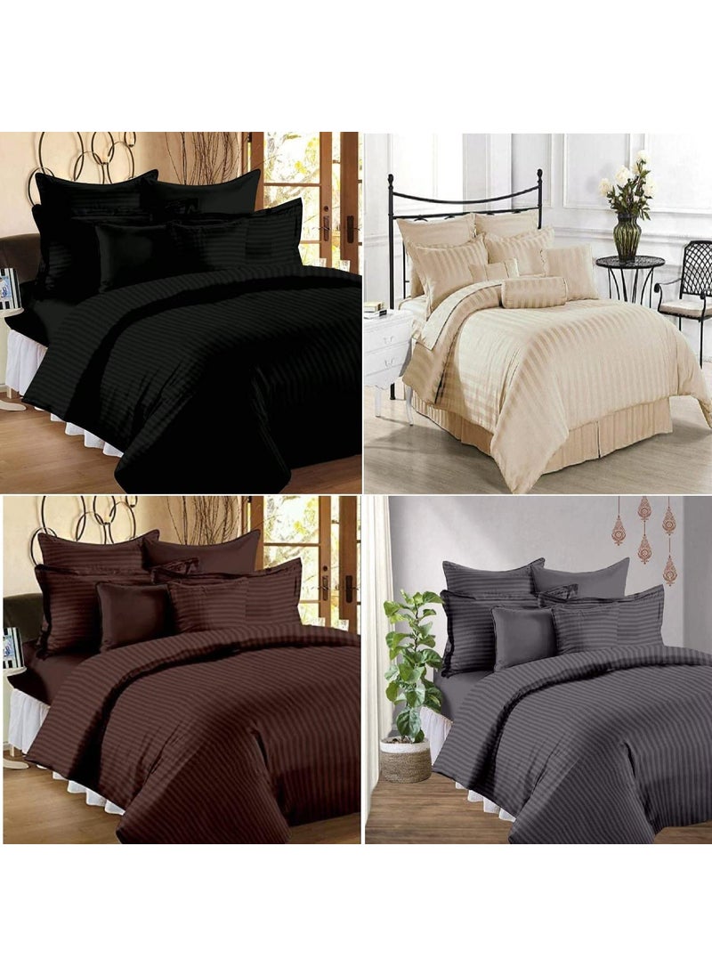 Castiqa Satin Fabric Stripes Pattern 4 Bedsheets Set Combo for HomeHotelsHospitals 4 Bedsheets 8 Pillow Covers Size90x100inch Multicolor F