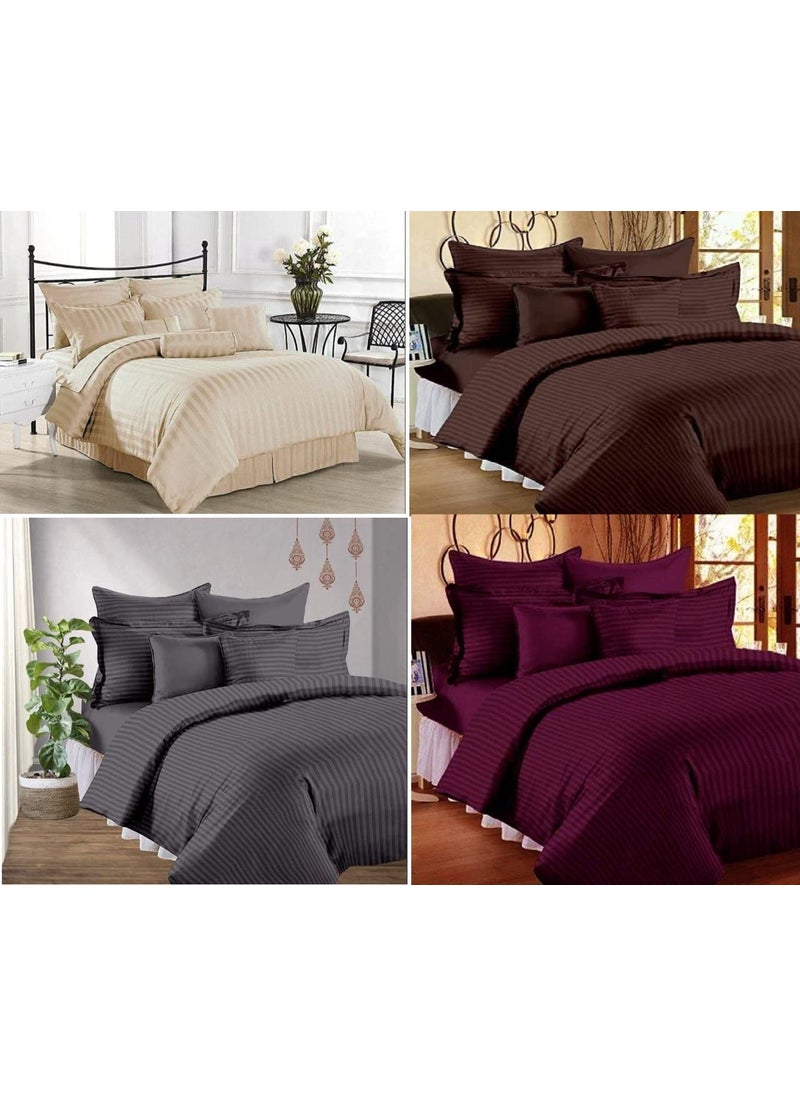 Castiqa Satin Fabric Stripes Pattern 4 Bedsheets Set Combo for HomeHotelsHospitals 4 Bedsheets 8 Pillow Covers Size90x100inch Multicolor D