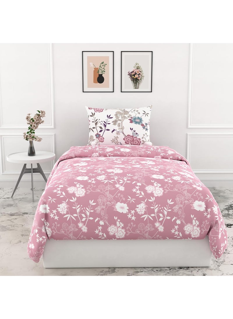 LORETO A QUALITY LINEN BRAND 100 Pure Cotton Bedsheet for Single Bed 144TC Soft Breathable Single Bed Sheet with Pillow Cover Soft Pink Florals 54 x 84 Inches
