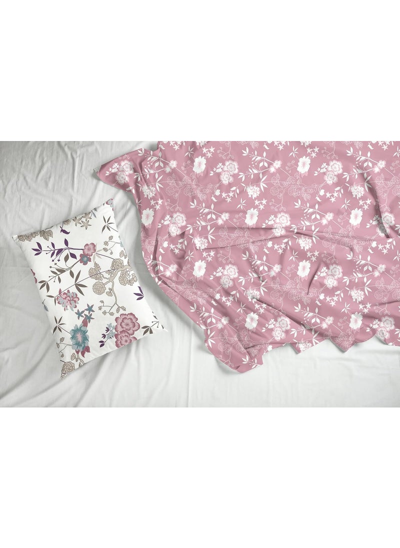 LORETO A QUALITY LINEN BRAND 100 Pure Cotton Bedsheet for Single Bed 144TC Soft Breathable Single Bed Sheet with Pillow Cover Soft Pink Florals 54 x 84 Inches