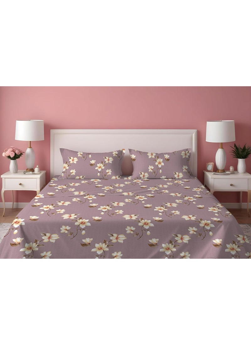 DREAMLET Premium Cotton Flat Double Bedsheets with 2 King Size Pillow Covers Double Bed Breathable Wrinklefree Ultrasoft Supersoft 220TC Flat Purple Yellow