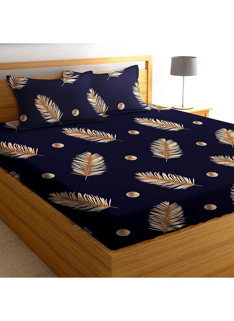 AEROHAVEN 180TC Glace Cotton Abstract Flat Double Bedsheet with 2 Pillow Covers GCB15 Navy Blue
