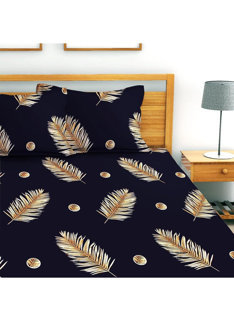 AEROHAVEN 180TC Glace Cotton Abstract Flat Double Bedsheet with 2 Pillow Covers GCB15 Navy Blue