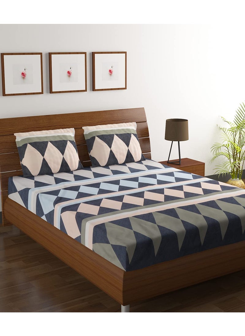 HOMETALES Microfiber Geometric Printed Double Bed Sheet with 2 Pillow Covers Multicolor
