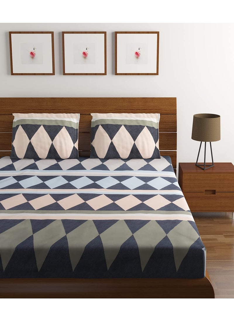 HOMETALES Microfiber Geometric Printed Double Bed Sheet with 2 Pillow Covers Multicolor