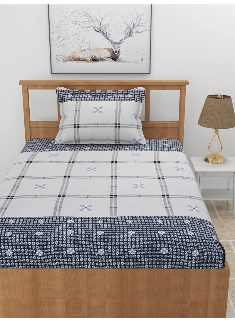 MORADO Premium Cotton Casement 210 GSM Elastic Fitted Single Bedsheet with 1 Pillow Covers 36728 Inches Light Grey