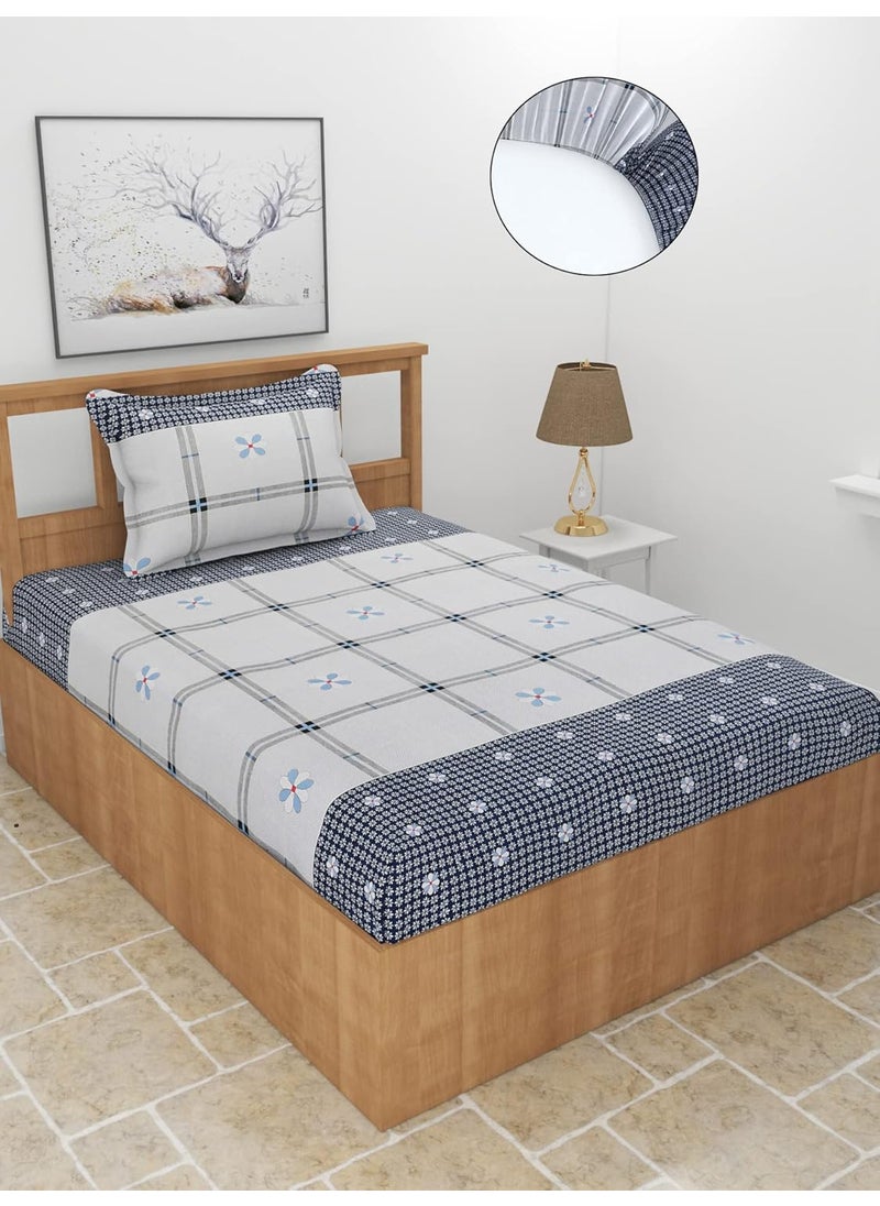 MORADO Premium Cotton Casement 210 GSM Elastic Fitted Single Bedsheet with 1 Pillow Covers 36728 Inches Light Grey