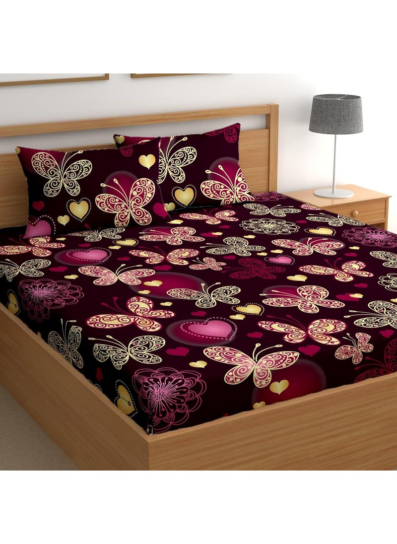 DREAMLET Prime Collections 160TC Glace Cotton Breathable Supersoft Wrinkelfree Double Flat Bedsheet with 2 Pillow Covers Flat