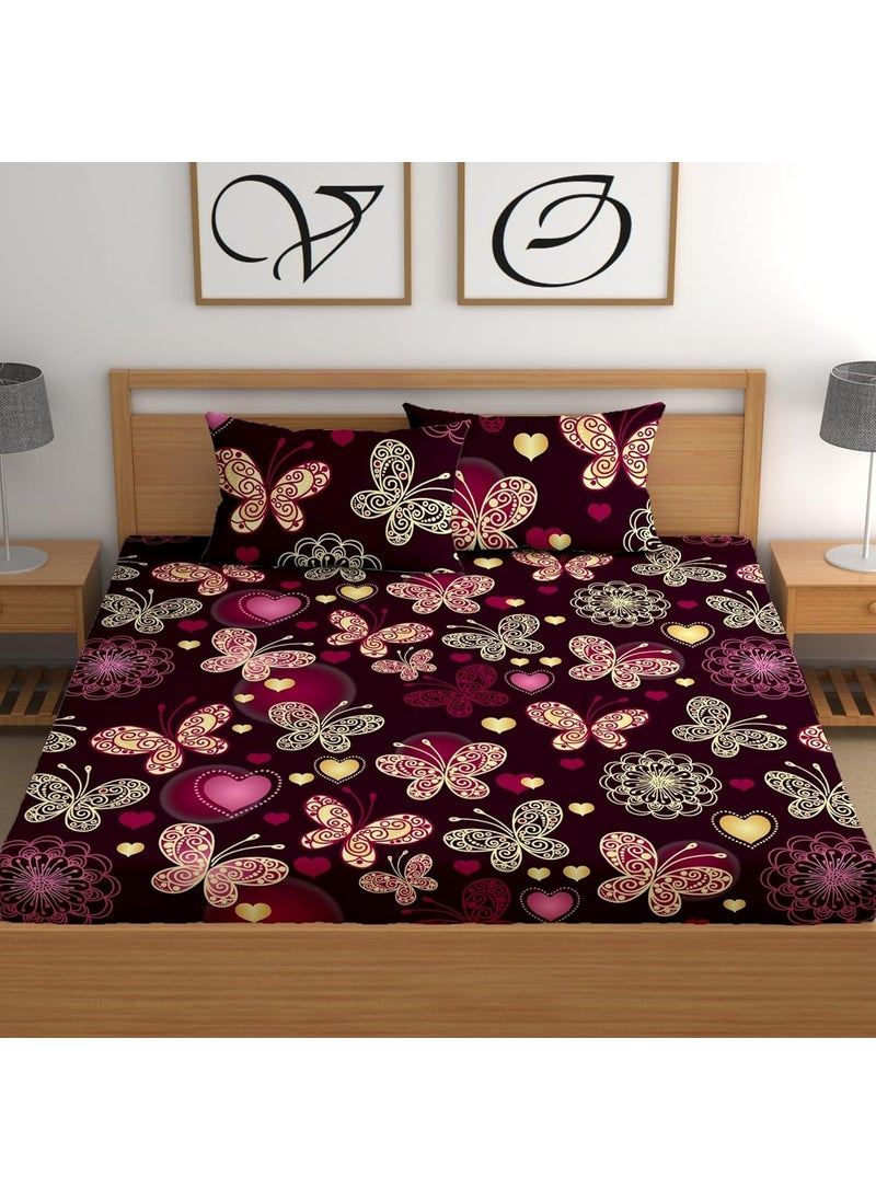 DREAMLET Prime Collections 160TC Glace Cotton Breathable Supersoft Wrinkelfree Double Flat Bedsheet with 2 Pillow Covers Flat