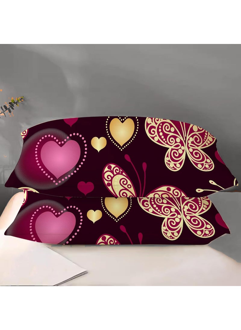 DREAMLET Prime Collections 160TC Glace Cotton Wrinkelfree Breathable Supersoft Double Flat Bedsheet with 2 Pillow Covers Pink Butterfly Flat