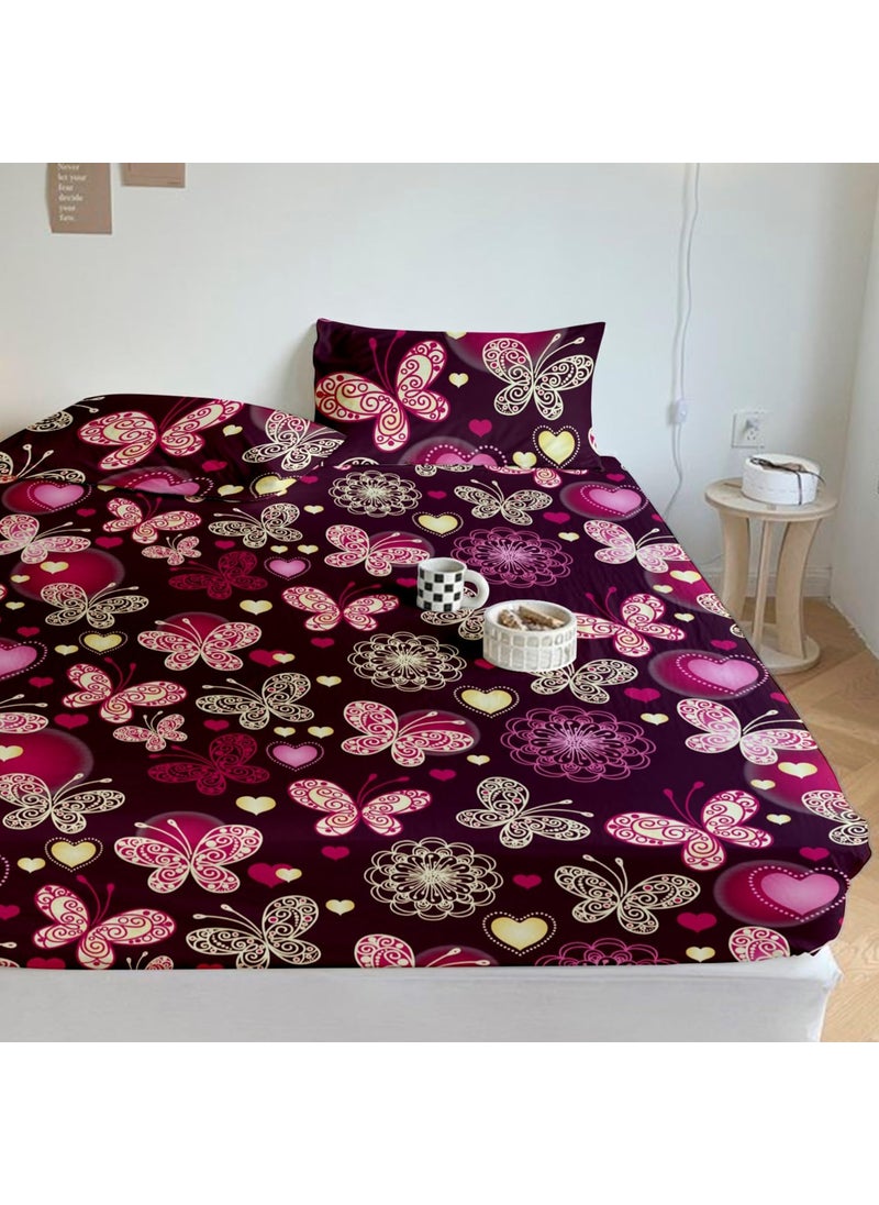 DREAMLET Prime Collections 160TC Glace Cotton Wrinkelfree Breathable Supersoft Double Flat Bedsheet with 2 Pillow Covers Pink Butterfly Flat
