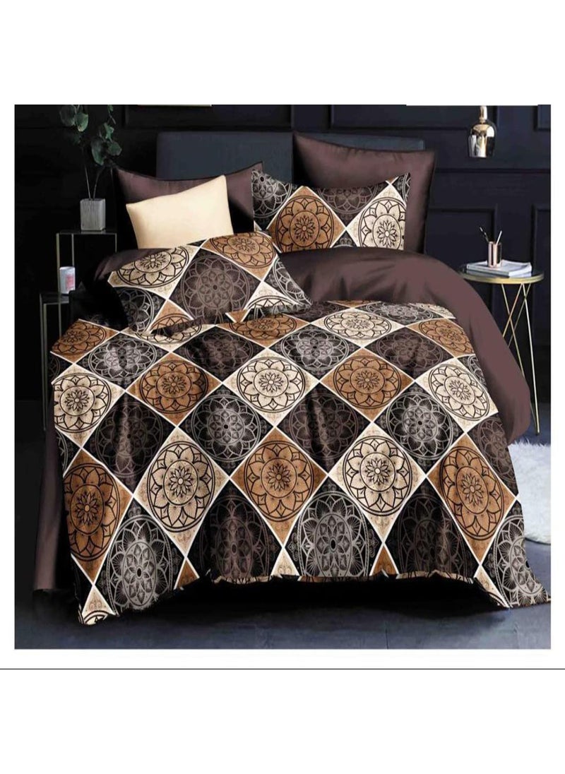 Delight Zone Prime Collection Supersoft Glace Cotton 160TC Printed Double Bedsheet with 2 Pillow Covers Multicolour Size 90 x 90 Inch Brown Rangoli Gold