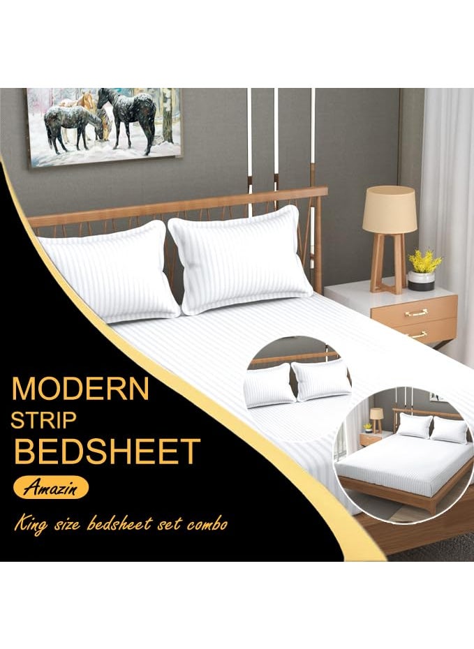 Fresh From Loom Microfiber Wrinkle Resistant Soft Skin Safe Breathable King Size Flat Bedsheets All Season Soft Fabric Double Bedsheet Set with 2 Pillow Covers 108x108 Inches White