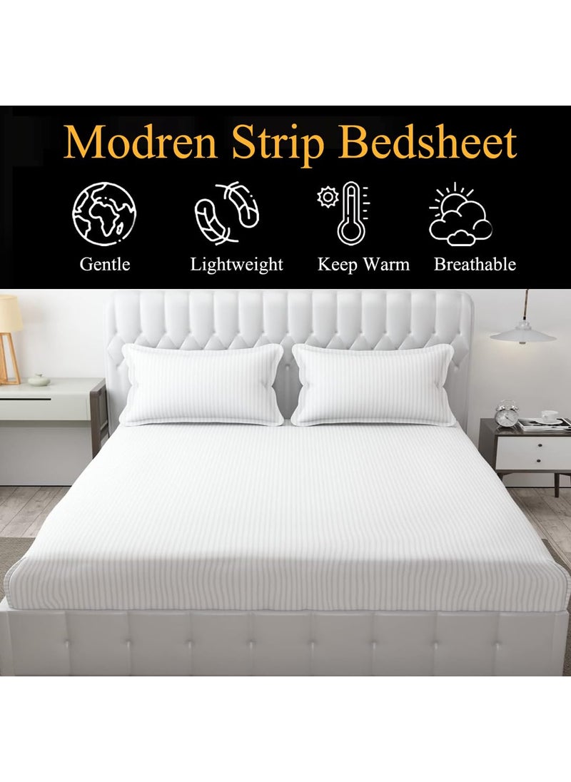 Fresh From Loom Microfiber Wrinkle Resistant Soft Skin Safe Breathable King Size Flat Bedsheets All Season Soft Fabric Double Bedsheet Set with 2 Pillow Covers 108x108 Inches White