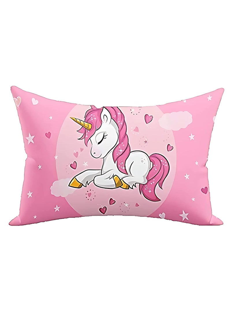 NISHOMES Velvet Unicorn Design Printed Kids Cartoon Pillow Fiber Filled Size 12x18 Inches Pink and Blue Pack of 2