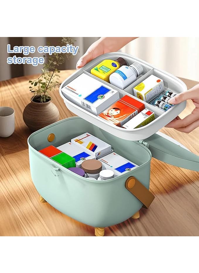 Juflix First Aid Box Medicine Box Stylish Large Capacity 2 Layers Handles Scandinavian Style for Car Emergencies Home Use Storage Box Small Storage Green