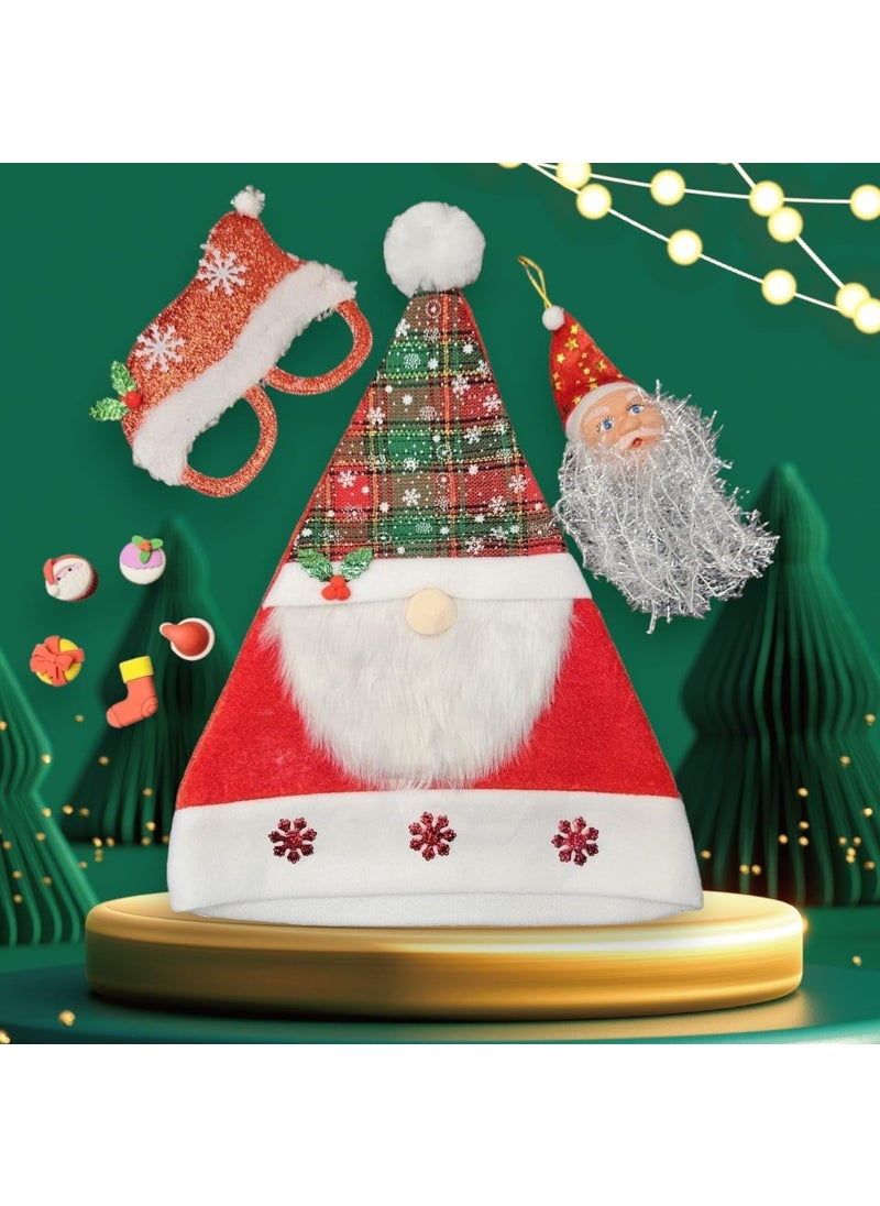 GFIDEL Christmas Santa Claus Cap With Santa Goggle Frame Asseccories Combo Pack For Christmas Party Celebration For Kids and Adult Free Size