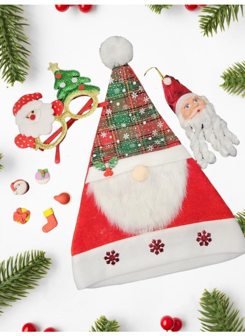 GFIDEL Christmas Santa Claus Cap With Santa Goggle Frame Asseccories Combo Pack For Christmas Party Celebration For Kids and Adult Free Size