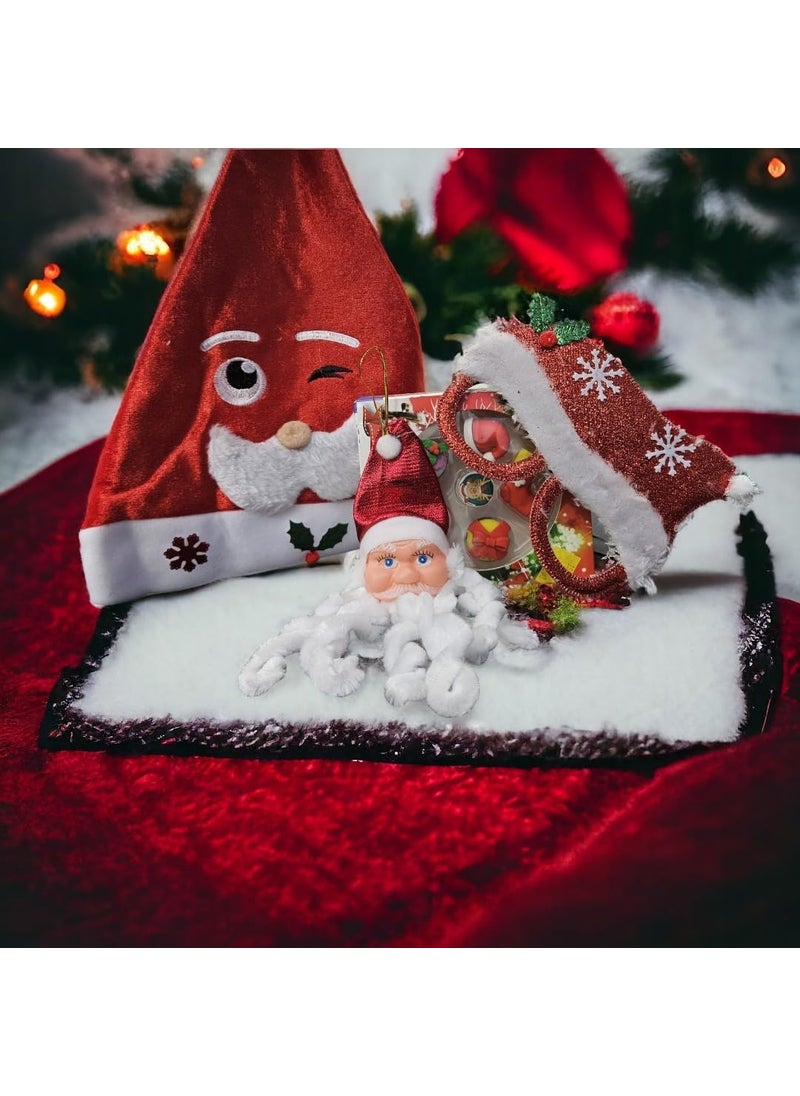 GFIDEL Christmas Santa Claus Cap With Santa Goggle Frame Asseccories Combo Pack For Christmas Party Celebration For Kids and Adult Free Size