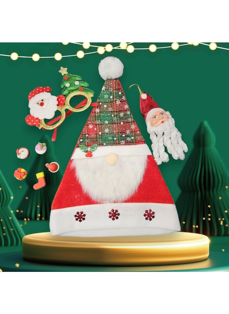GFIDEL Christmas Santa Claus Cap With Santa Goggle Frame Asseccories Combo Pack For Christmas Party Celebration For Kids and Adult Free Size