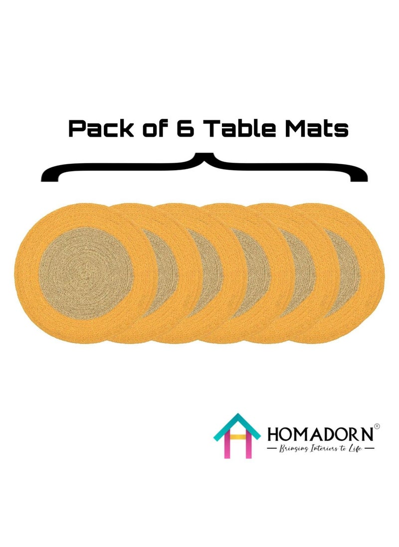 HOMADORN JuteCotton Round Trivet Reversible Table Place Mat for Casserole Plate Pan Tray Bowl Vase Decorative Sculptures Yellow Pack of 6 12 INCHES X 12 INCHES