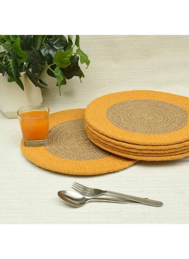 HOMADORN JuteCotton Round Trivet Reversible Table Place Mat for Casserole Plate Pan Tray Bowl Vase Decorative Sculptures Yellow Pack of 6 12 INCHES X 12 INCHES
