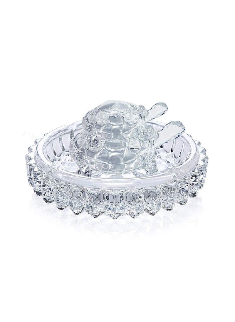 SK Craft Vastu Feng Shui TwoTier Glass Turtle with Plate for Good Luck Transparent Standard